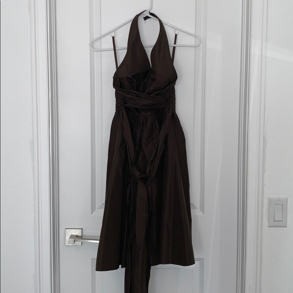Brown BCBG halter formal dress.